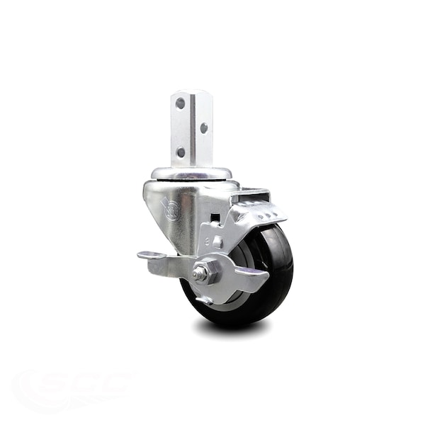 3 Inch Black Polyurethane Wheel Swivel 3/4 Inch Square Stem Caster with Brake